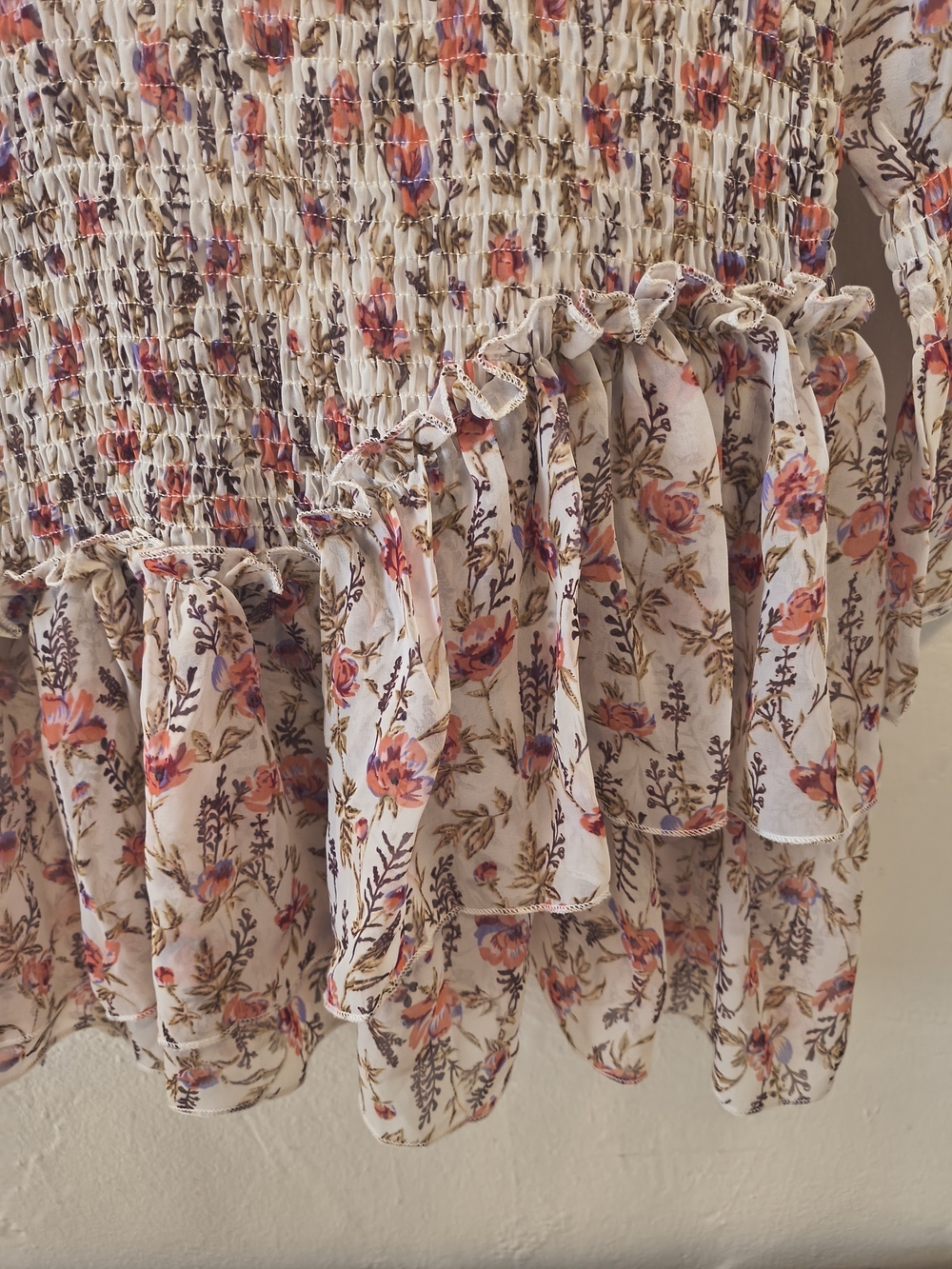 Floral Smocked Waist Long-Sleeve Mini Dress - Pink/Cream - Picture 5 of 7